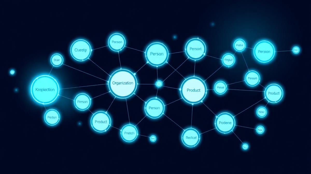 Knowledge graph netværk med forbundne entiteter som Organization, Person og Product